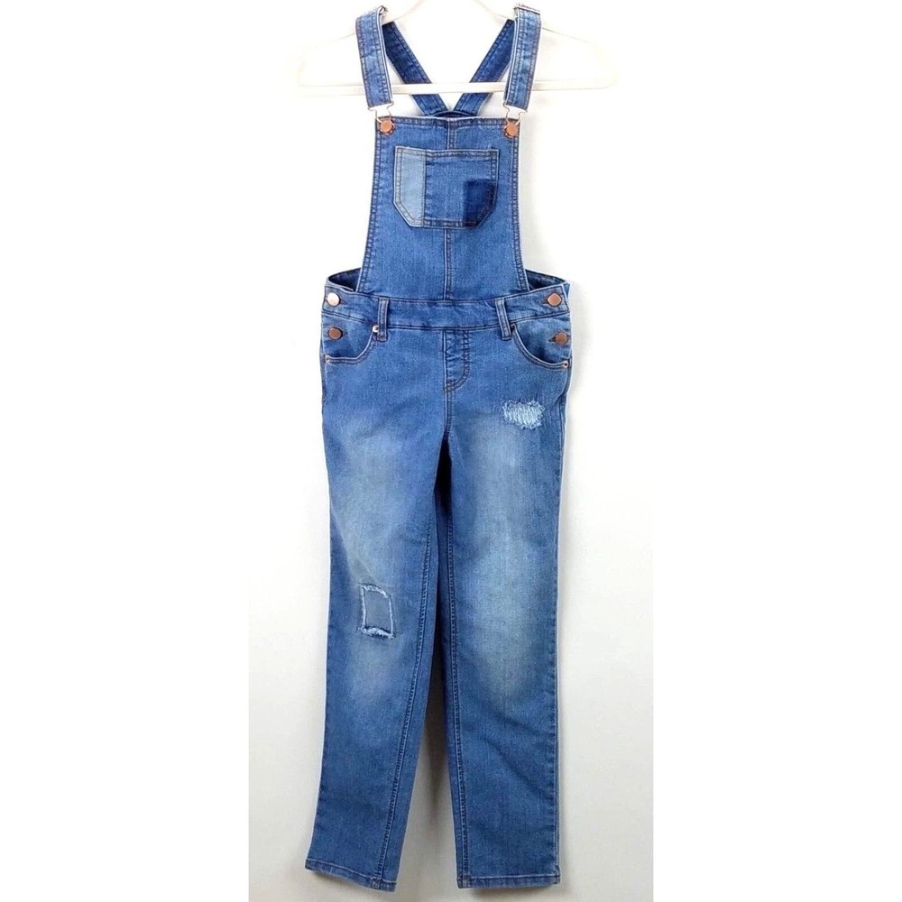 CC - Cherokee Girl Medium Overall Denim Blue Straight Leg Pockets Stretch Snaps